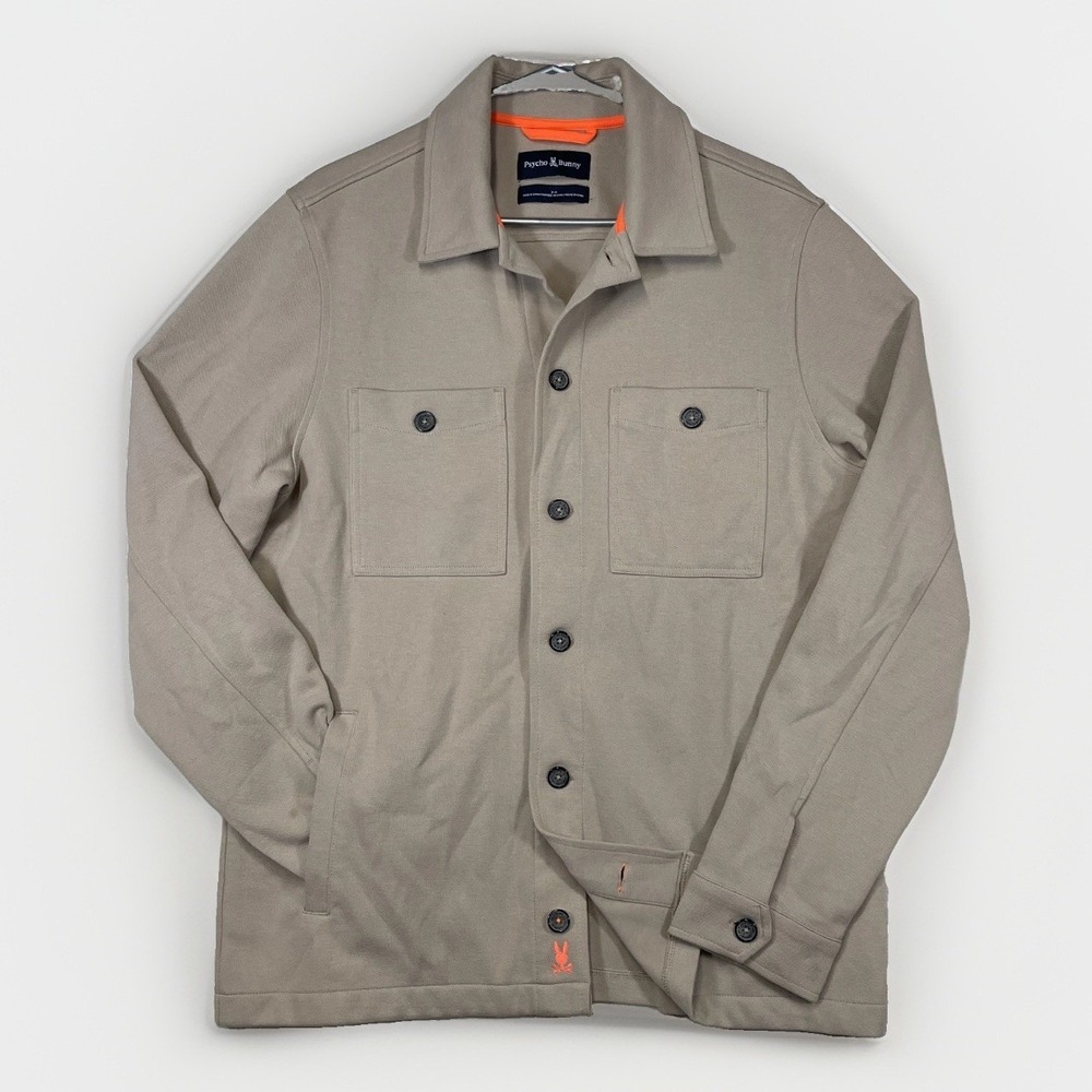 Psycho Bunny Men's Medium Bedford Shirt Jacket Overshirt Pockets Stretch